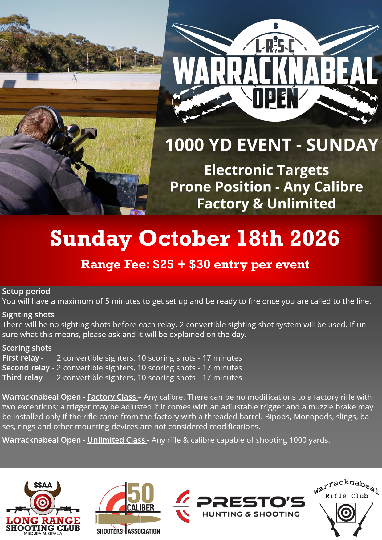 Warracknabeal Open Sunday schedule poster
